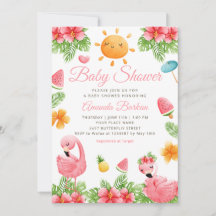 Flores tropicales Flamingo Beach Chica Baby Shower