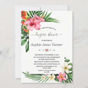 Invitación Flores tropicales florecen caligrafía ducha de len