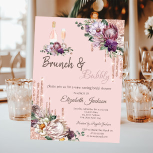 Invitación Flores tropicales gotean Brunch rosado y burbujean