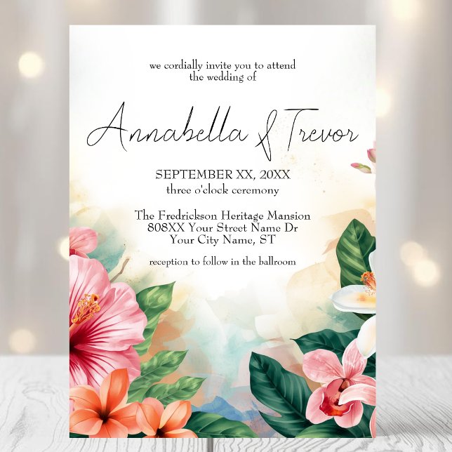 Invitación Flores Tropicales Hawaianas Boda Colorida (Subido por el creador)