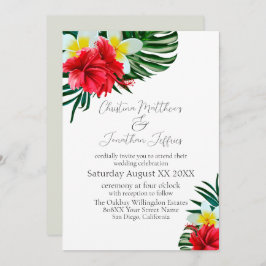 Invitación Flores tropicales hawaianas en blanco elegante