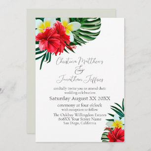 Invitación Flores tropicales hawaianas en blanco elegante