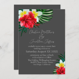 Invitación Flores tropicales hawaianas en gris elegante