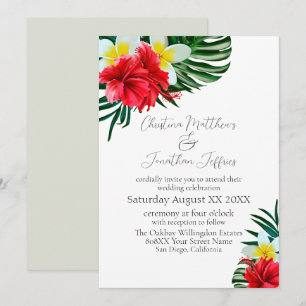 Invitación Flores Tropicales Hawaianas sobre Elegante Blanco