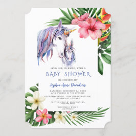 Invitación Flores tropicales hawaianas Unicorn Boy Baby Showe