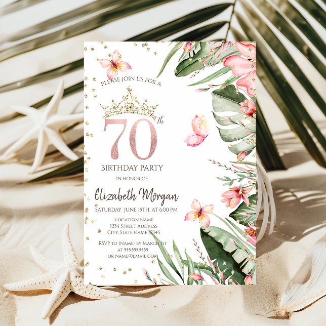 Invitación Flores Tropicales Hojas Diamantes Cumpleaños 70 (Subido por el creador)