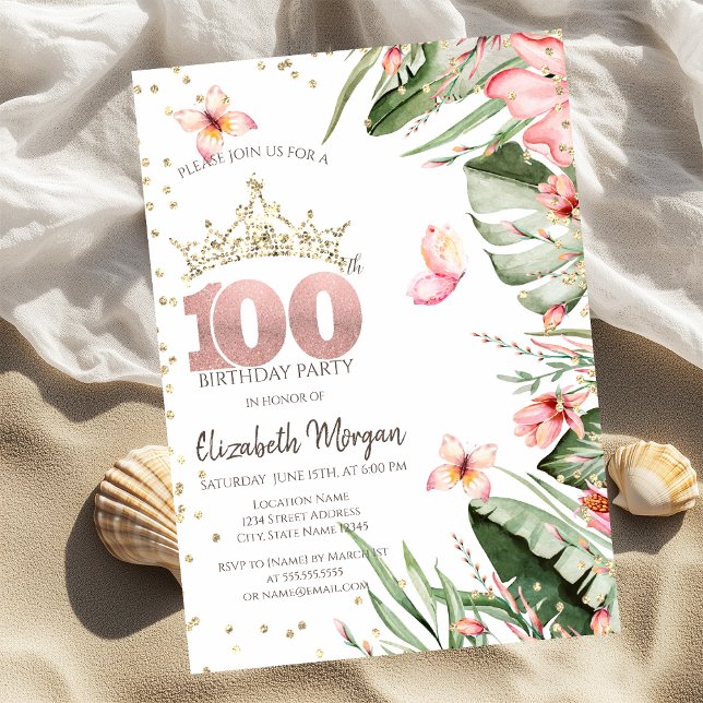 Invitación Flores Tropicales Hojas Diamantes Cumpleaños númer (Subido por el creador)