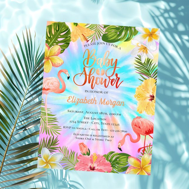 Invitación Flores Tropicales Hojas Flamencos  Fiesta de Bebé  (Subido por el creador)
