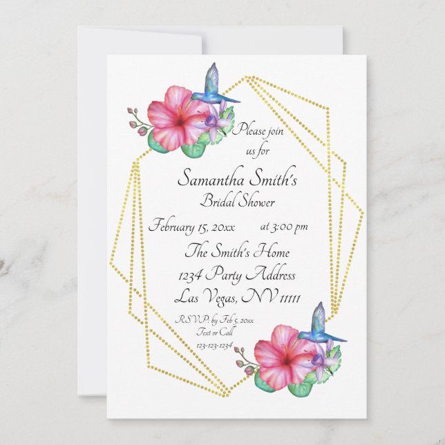 Invitación Flores tropicales Hummingbird Bridal Shower (Anverso)