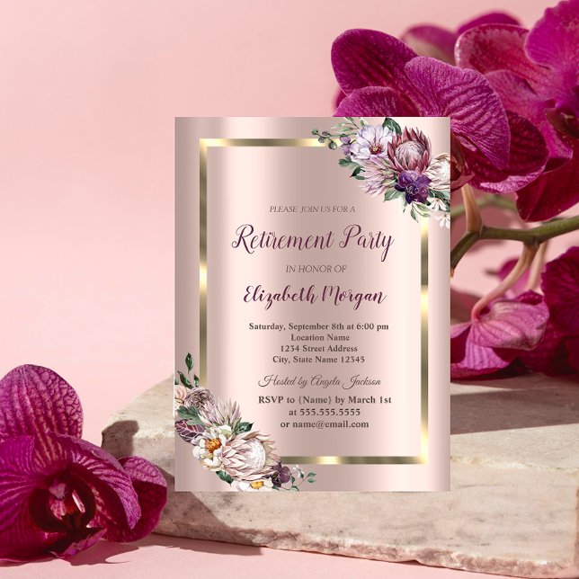 Invitación Flores Tropicales Marco Dorado,Jubilación Rosa Dor (Subido por el creador)