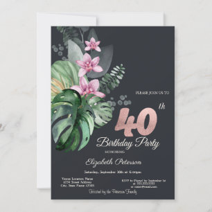 Invitación Flores tropicales oscuras 40 cumpleaños