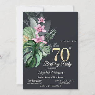 Invitación Flores tropicales oscuras 70 cumpleaños