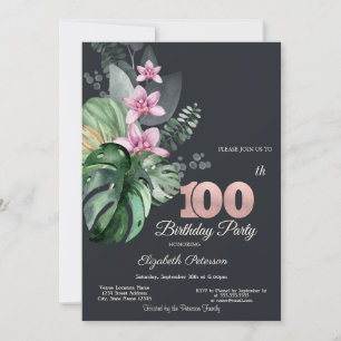 Invitación Flores Tropicales Oscuras Cumpleaños 100