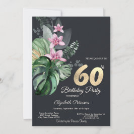 Invitación Flores Tropicales Oscuras Cumpleaños 60