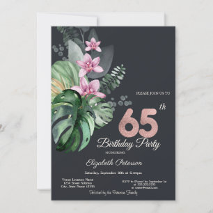 Invitación Flores Tropicales Oscuras Cumpleaños 65