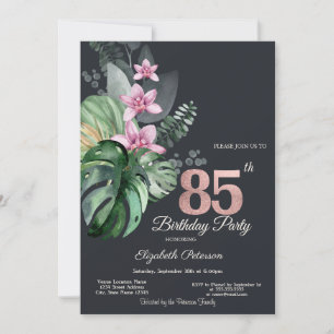 Invitación Flores Tropicales Oscuras Cumpleaños 85