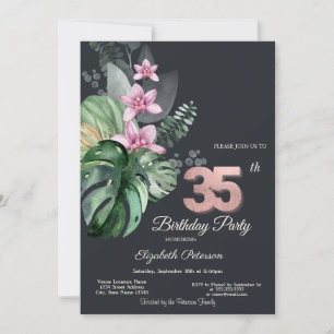Invitación Flores tropicales oscuras cumpleaños número 35