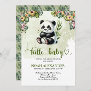 Invitación Flores tropicales panda bebé acuarela