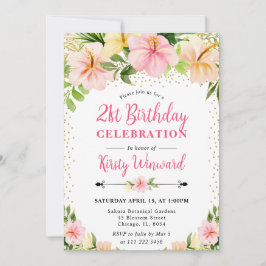 Invitación Flores Tropicales Rosa Acuarela Cumpleaños 21