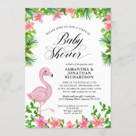 Invitación Flores tropicales rosadas Flamingo Baby Shower vir