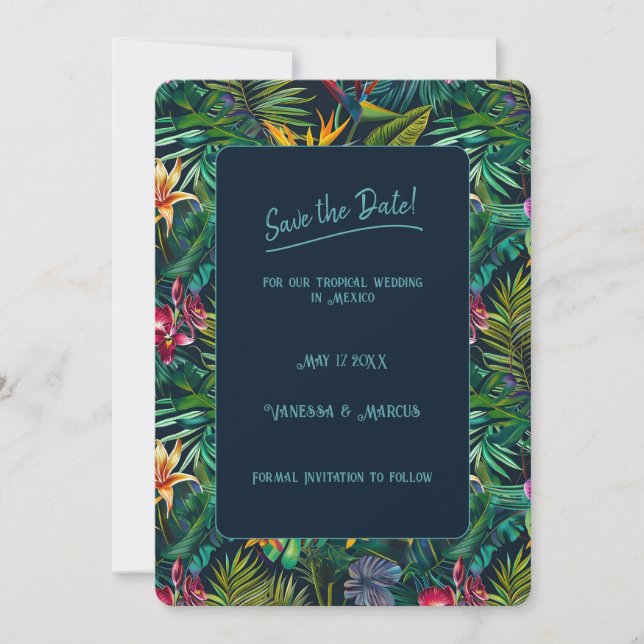 Invitación Flores Tropicales Salva la Fecha  (Anverso)