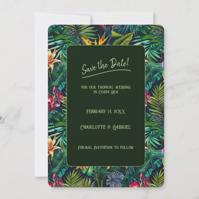 Invitación Flores tropicales salvan la fecha (Anverso)