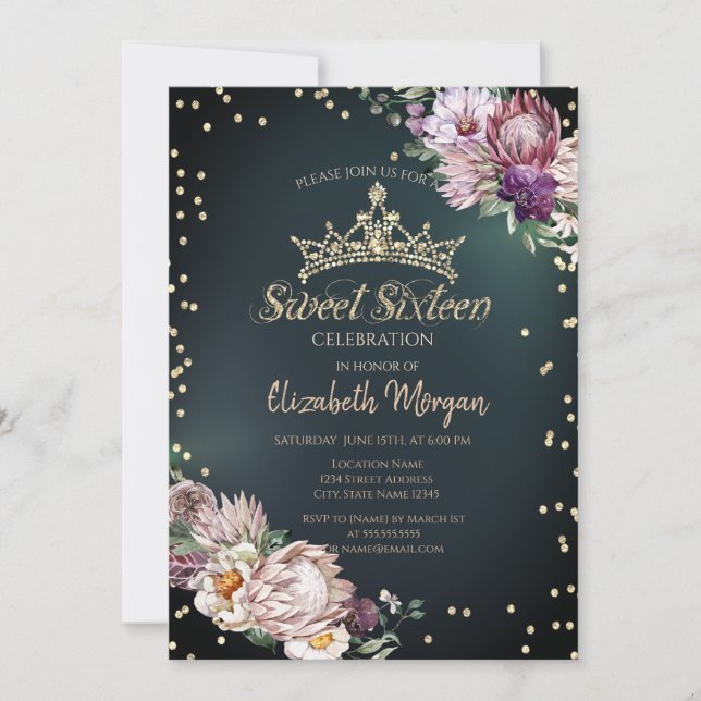 Invitación Flores tropicales Tiara Diamonds Dulce Verde 16 (Anverso)