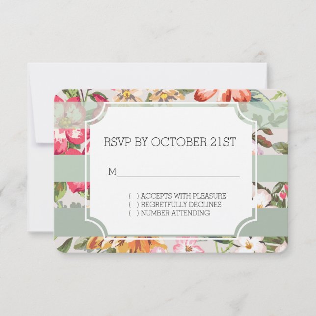 Invitación Flores tropicales Tiras de menta RSVP (Anverso)