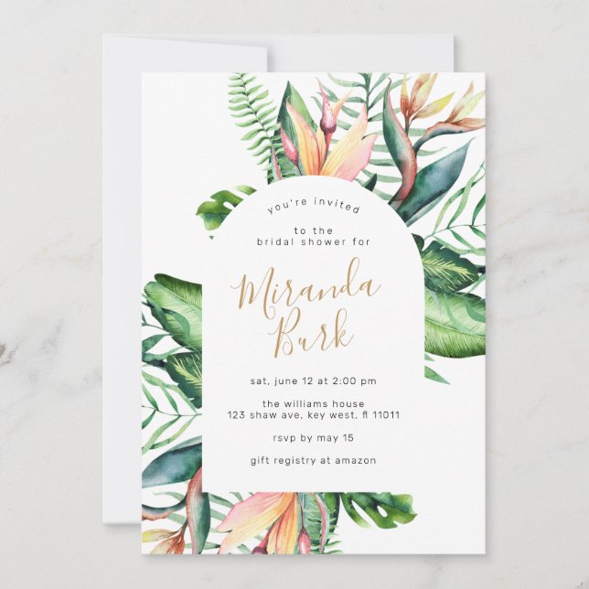 Invitación Flores tropicales Verdor Ducha de Novias (Anverso)