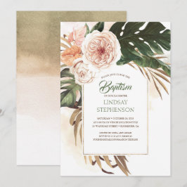 Invitación Flores tropicales y bautismo seco de hojas de palm