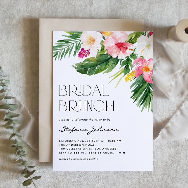 Invitación Flores tropicales y brunch veraniego de novias (Subido por el creador)