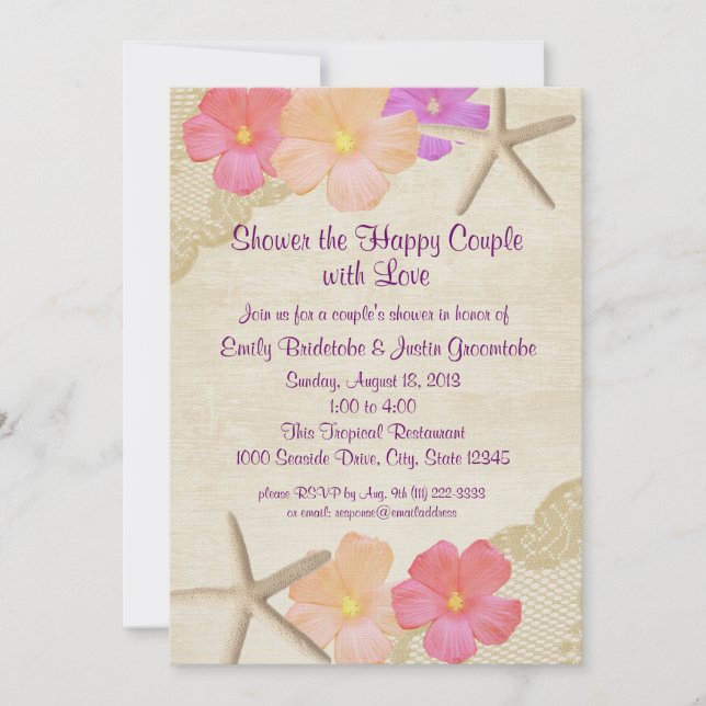 Invitación Flores tropicales y ducha de la pareja de estrella (Anverso)