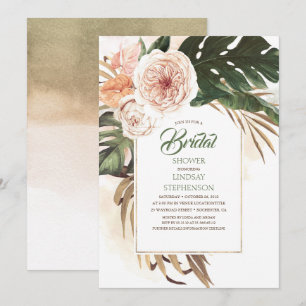 Invitación Flores tropicales y ducha de novia con hojas de pa