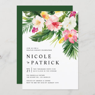 Invitación Flores tropicales y duchas de parejas de vegetació
