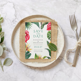 Invitación Flores tropicales y hojas Bodas Salven la fecha
