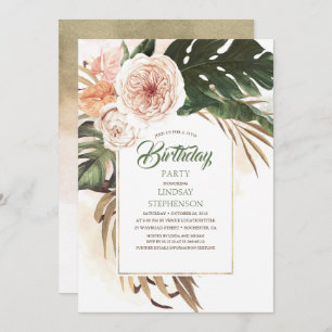 Invitación Flores tropicales y hojas de palmera secas Cumplea