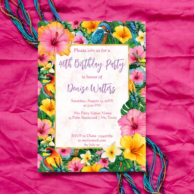 Invitación Flores tropicales y pájaros colores brillantes cum (Subido por el creador)