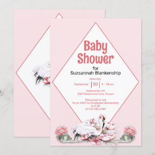 Invitación Flores tropicales y Personalizado de flamenco Baby