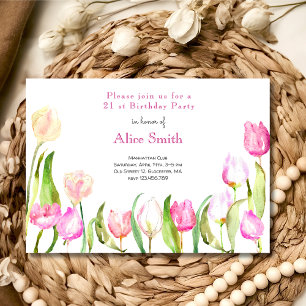 Invitación Flores tulipanes jardín acuarela cumpleaños