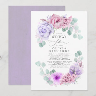 Invitación Flores turbias moradas elegantes duchas suaves de 