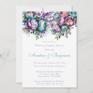 Invitación Flores turquesa moradas Bodas Ducha de parejas