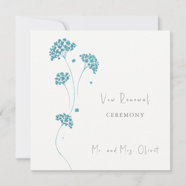 Invitación Flores turquesa mullidas prometen renovación (Anverso)
