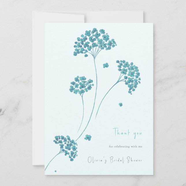 Invitación Flores turquesas dulces, ducha de novia, gracias (Anverso)