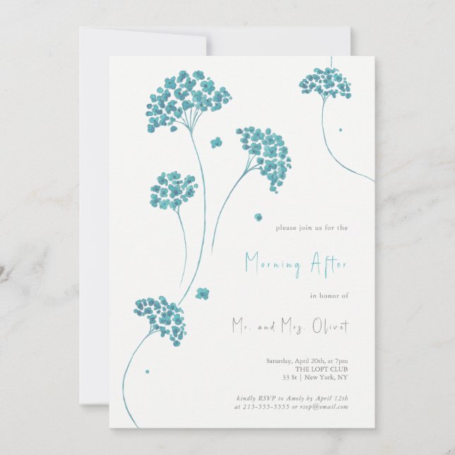 Invitación Flores Turquesas Lindas la Mañana Después (Anverso)