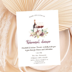 Invitación Flores Uvas de Vino Burgundy Cena de Ensayo