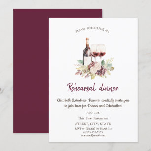 Invitación Flores: Uvas de vino de Borgoña Ensayo de cena