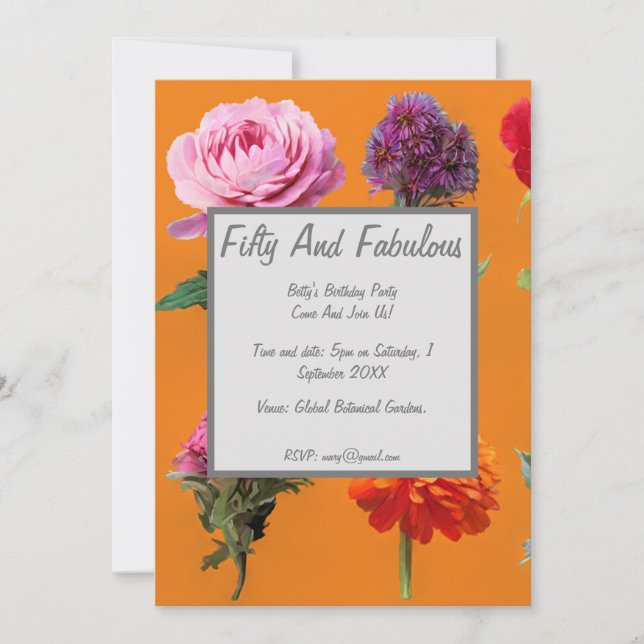 Invitación Flores Variadas Cincuenta Y Fabuloso Cumpleaños (Anverso)
