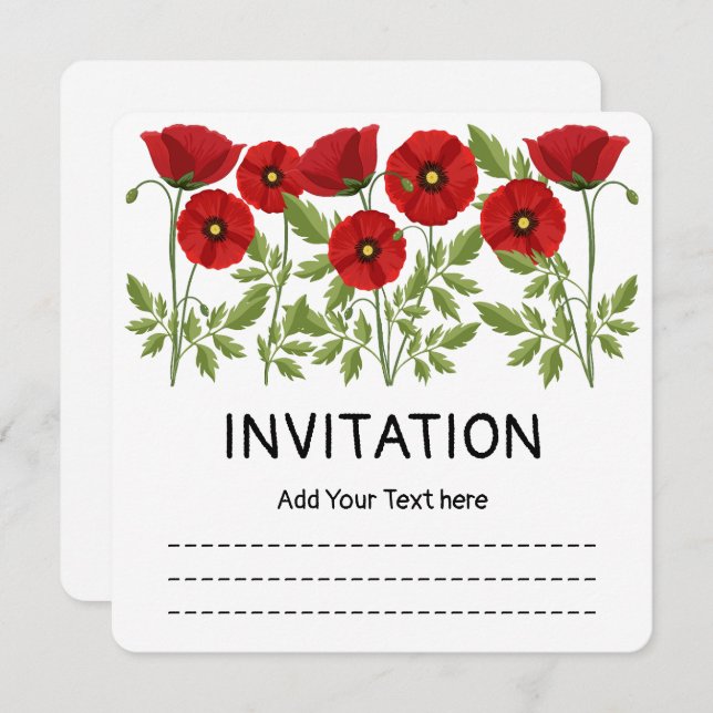 Invitación Flores veraniegas alegres con adormidera (Anverso / Reverso)