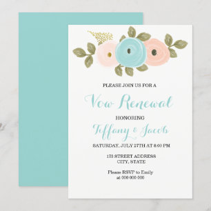Invitación Flores Verde azuladas Peach invitan a la renovació