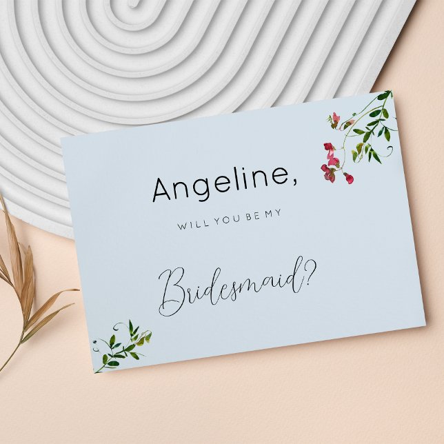 Invitación Flores verde rosa rosa azul pastel Novelera (Pastel blue pink red green flowers Bridesmaid )